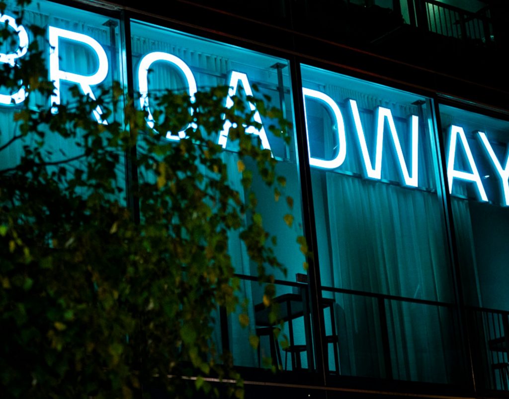 Broadway Cinema sign at night