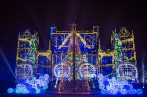 Wollaton Hall Lit Up in a light motif at the finale of the trail
