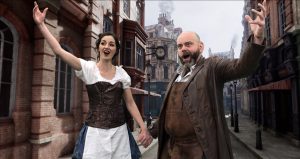 Sweeney Todd and Mrs Lovett on stage.