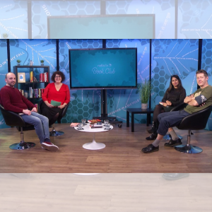 Notts TV and NTU sat on set in the Notts TV studio