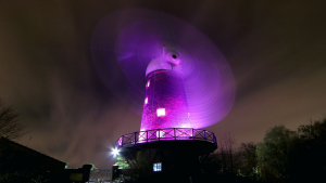 Nottingham Windmill lit up for Light Night