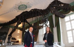 Charlie Ross and Rachael Evans with Titus T.-rex