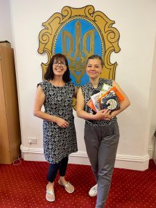 Charlotte on read on Nottingham with Linda Maksymuk, Head teacher of the Ukrainian Language school