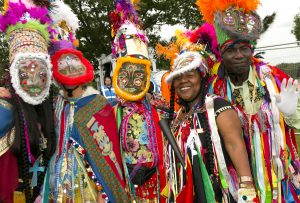 Nottingham Carnival images from 2020. People in traditional dresswear
