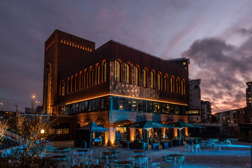 Photo of the outside of the new Binks Yard in Nottingham in the evening