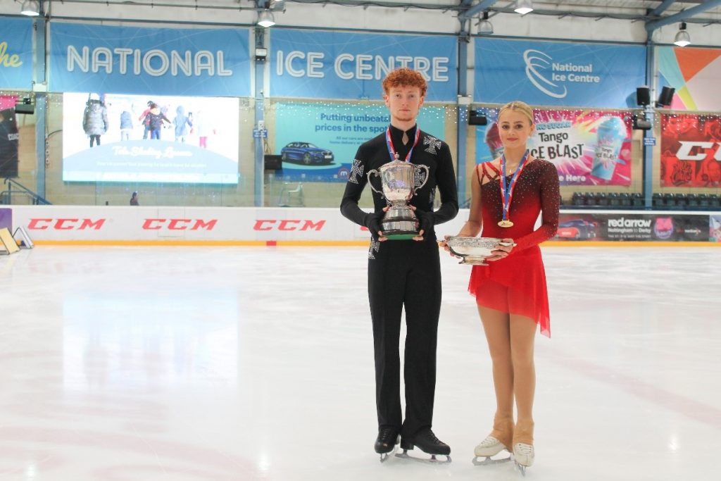 Freddie and Alexa with their Trophies at the National Ice Centre