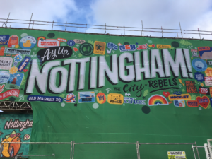 Nottingham Broadmarsh art mural on the wall