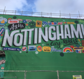 Nottingham Broadmarsh art mural on the wall