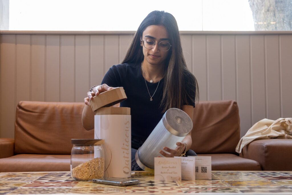 Deeya pictured with her oatmilk Maker