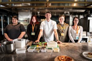 Masterchef's Laurence Henry with students at the recent careers event held at Cleaver and Wake