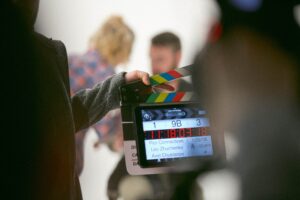 Clap board on a filming set