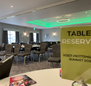 A reserved table card on one of the tables at Visit Notts' visitor economy summit.