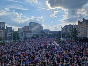 Thousands of people on old market square for a vigil following multiple killings in the city.
