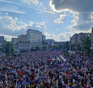 Thousands of people on old market square for a vigil following multiple killings in the city.