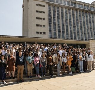 A picture of graduates outside the Nottingham Trent City Campus