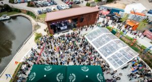 Areal shot of the crowd at Binks Yard looking on at the stage