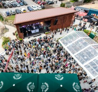 Areal shot of the crowd at Binks Yard looking on at the stage