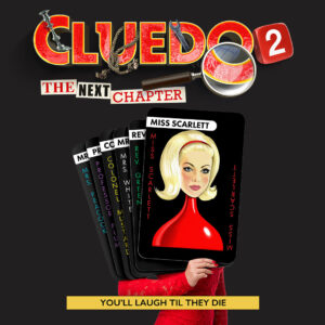 Cluedo 2 image, showing 'Miss Scarlett' on some playing cards from the board game.