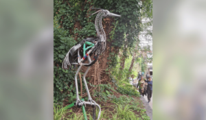 A picture of the herring sculpture made out of old Raleigh bike parts.
