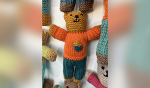 A brave bear knitted as part of the project