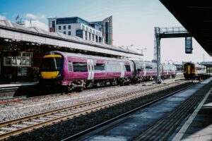 Shot of a train at Nottingham Train Station.