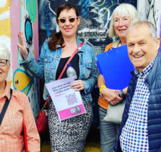 (L-R) Society Trustees on a Heritage Walk (photo by Marysia Zipser); event logo, full billing of events poster