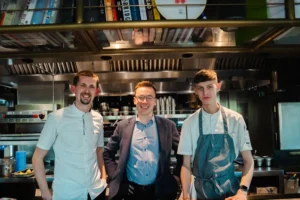 L–R: Lewis Dobson, sous chef; Harry Major, general manager; and Cameron Wright, junior sous chef
